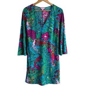 Lilly Pulitzer Jade Shift Dress in Multi Shake Your‎ Tail Feather Green Pink, S